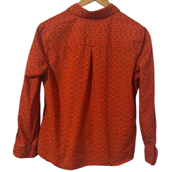 Jones New York Signature Patterned Persimmon Orange Button Down Shirt Stretch - Picture 2 of 4